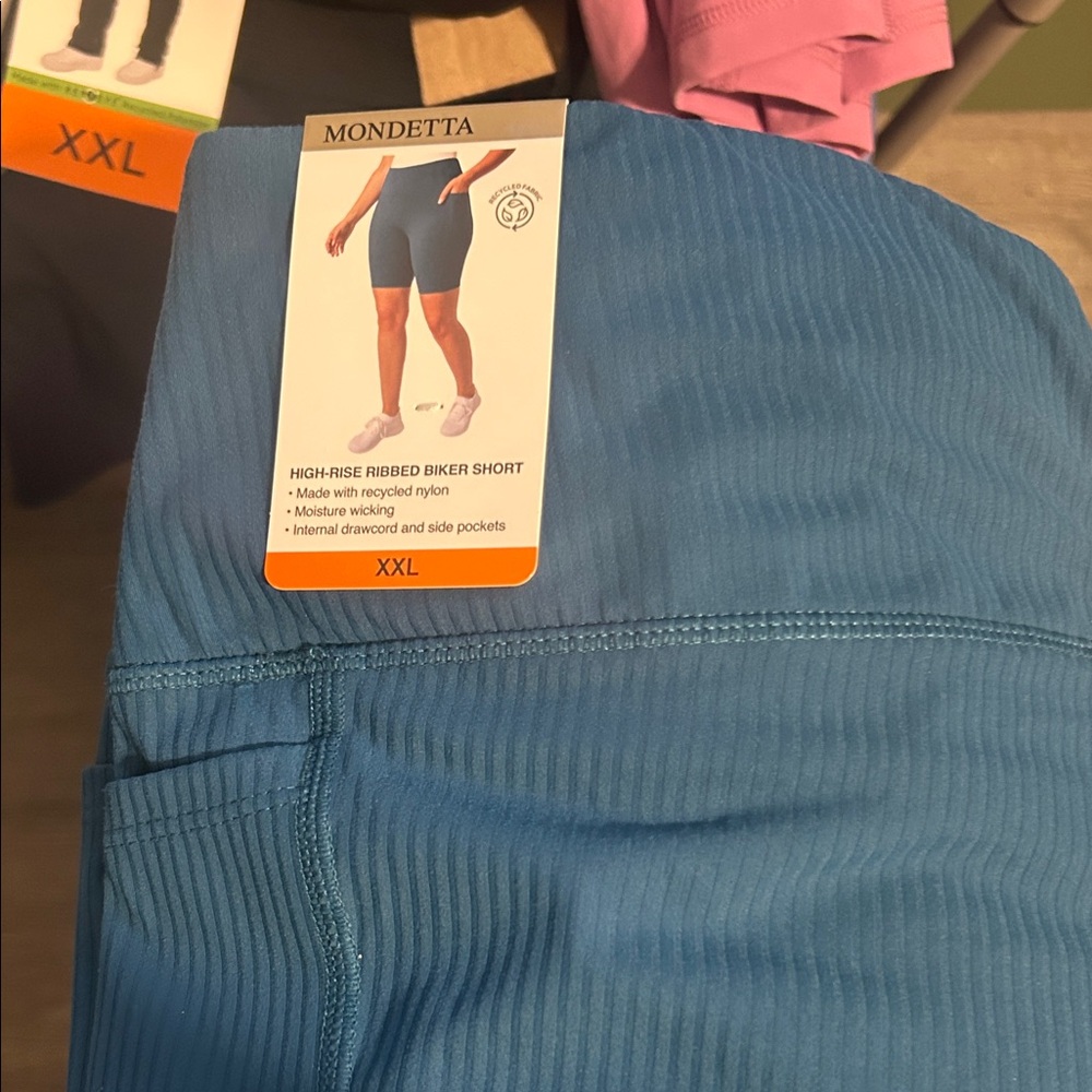 Mondetta Teal Ribbed Biker Shorts